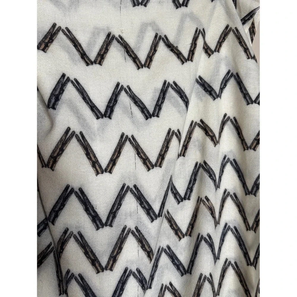 MIR Cashmere Wool Chevron Scarf Wrap Shawl Ivory Black 76